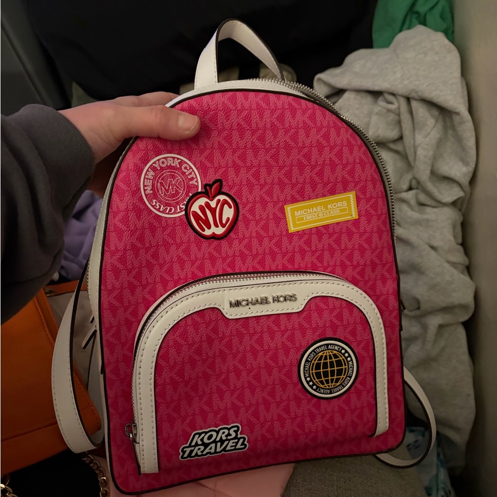 Michael Kors Fuchsia Backpack with White Accents